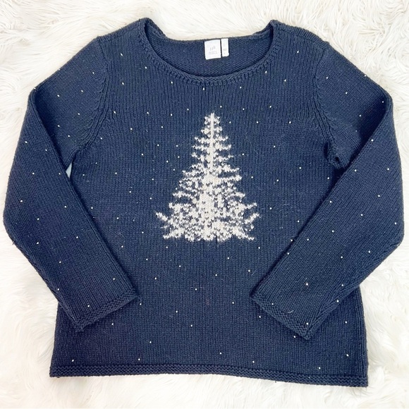 J. Jill Sweaters - J. JILL NAVY BLUE CHRISTMAS TREE RHINESTONE FESTIVE PULLOVER SWEATER SZ LARGE